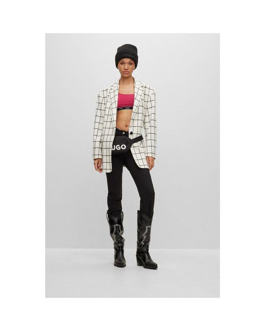 HUGO White Azulla Checkerboard Relaxed Fit Suit Jacket