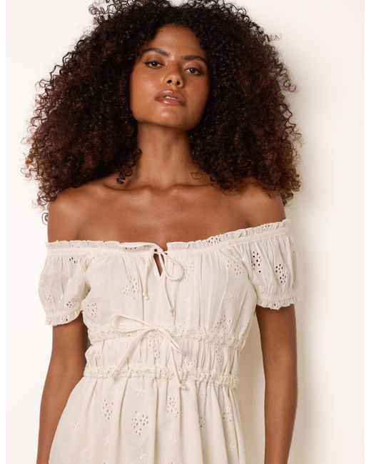 Blue Vanilla Natural Broderie Front Tie Midi Dress
