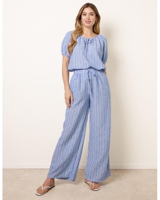 Blue Vanilla Blue Tie Front Stripe Blouse