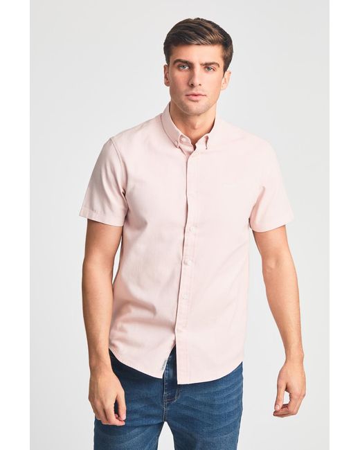Tokyo Laundry Pink Cotton Short Sleeved Button-Up Oxford Shirt for men