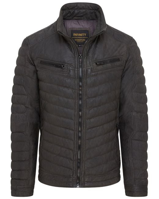 Infinity Leather Black Quilted Puffer Bomber Jacket for men