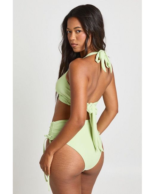 Boohoo Green Tummy Control Ruched High Waist Bikini Bottom