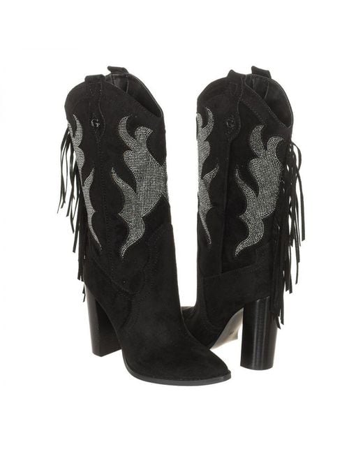 Guess Black Womenss Pointed Toe Heeled Boots Finished