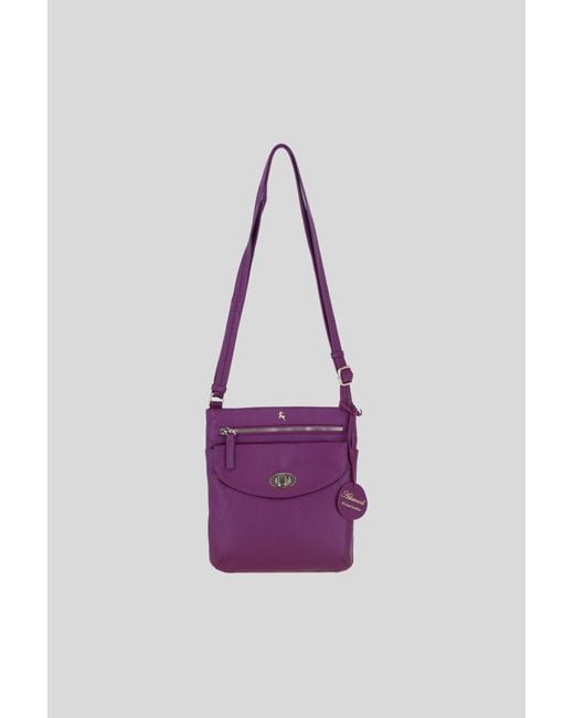 Ashwood Leather Purple Flat Crossbody Bag With Adjustable Strap