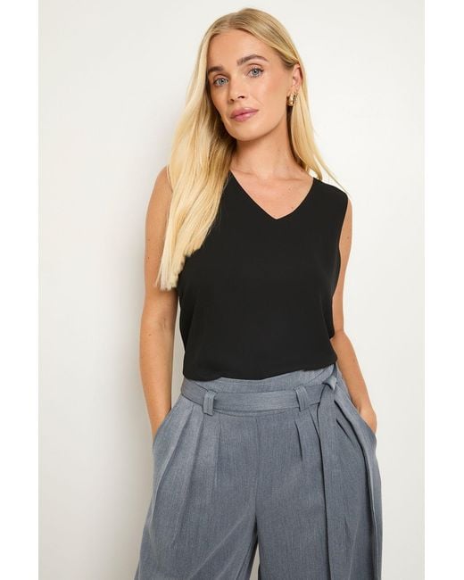 Wallis Black Petite Plain V Neck Cami Top