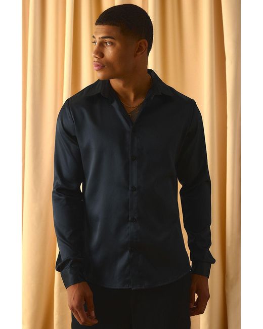 BoohooMAN Black Regular Fit Satin Shirt for men