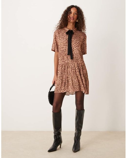 Miss Selfridge Natural Tiered Mini Tea Dress
