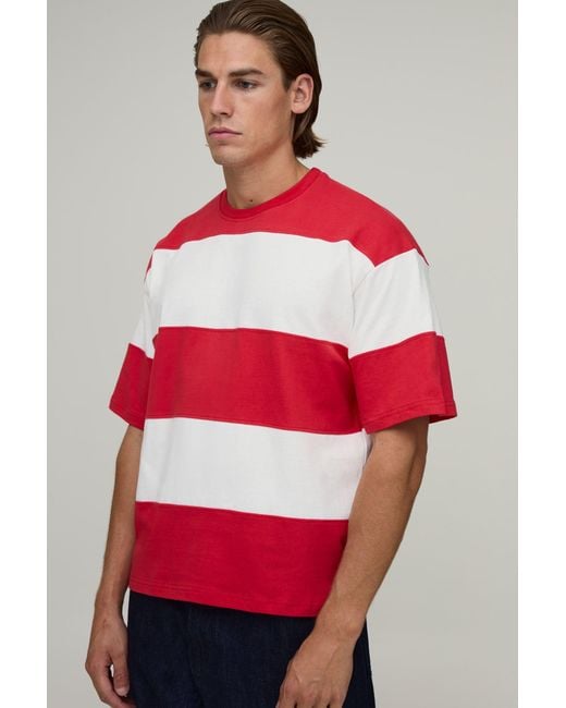BoohooMAN Red Oversized Colour Block Stripe T-Shirt for men