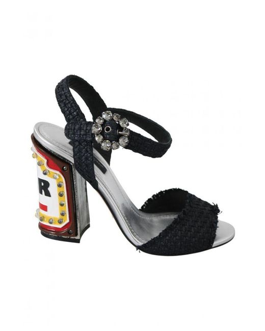 Dolce & Gabbana Black Crystals Led Lights Sandals Shoes Viscose
