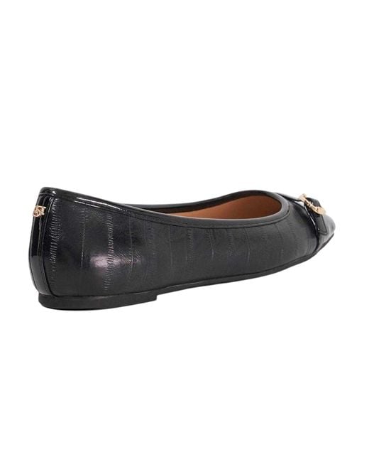 Dune Black Ladies Lo Habitats Leather Buckle Detail Ballet Flats
