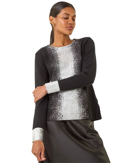 Roman Black Foil Print Crew Neck Knit Jumper