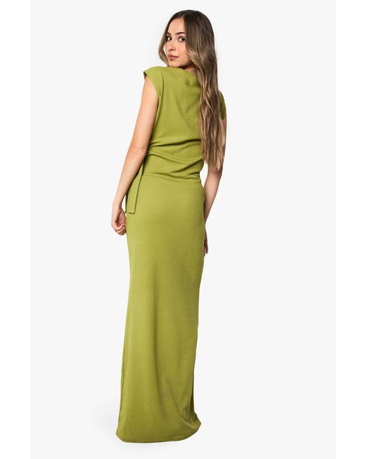 Boohoo Green Maternity Rib Tie Detail Maxi Dress