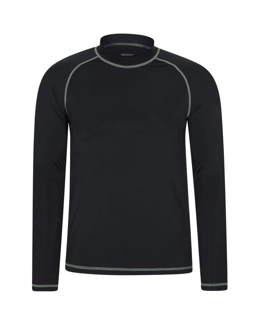 Mountain Warehouse Black Long Sleeve Rash Vest Sun Protection Quick Drying Swimwear Stretchy Beach Surf Top Polyamide for men