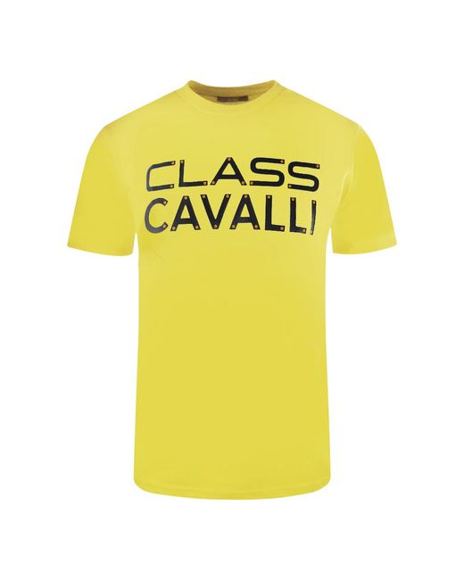 Roberto Cavalli Yellow Bolted Logo T-Shirt for men