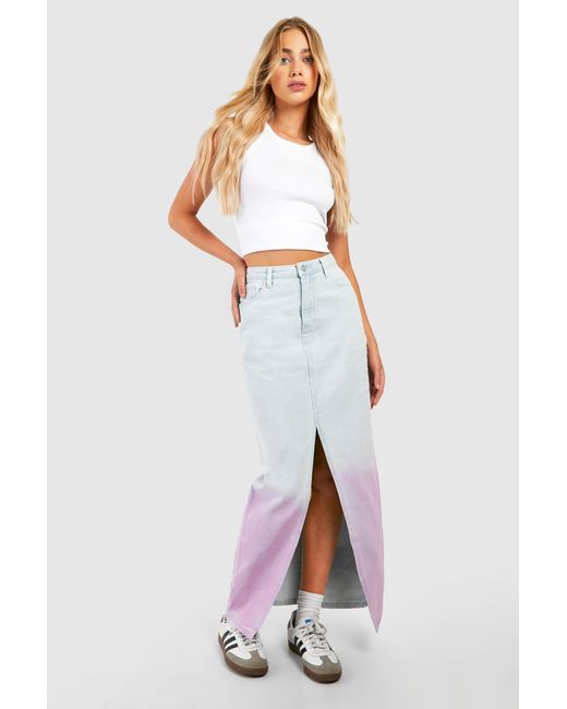 Boohoo White Ombre Split Front Denim Midaxi Skirt