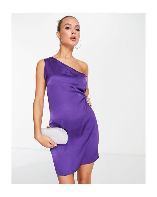 Lola May Purple Satin One Shoulder Twist Strap Back Mini Dress