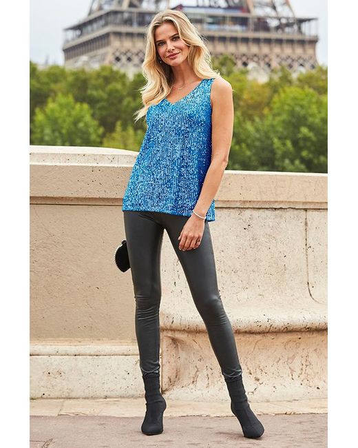 Sosandar Green Sapphire Sequin V Neck Cami Top