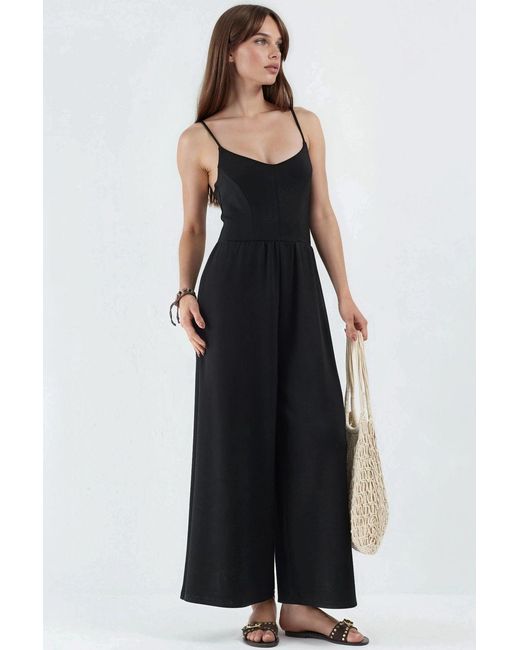 Hiccup Black Modal Touch V-Neck Long Knit Jumpsuit