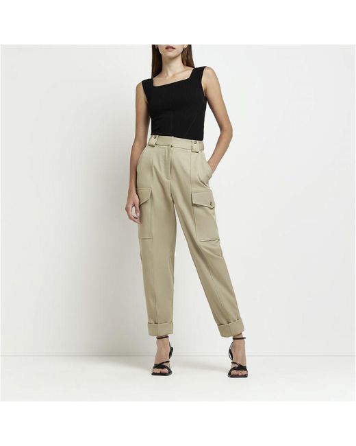 River Island Natural Cargo Trousers Tapered Utility