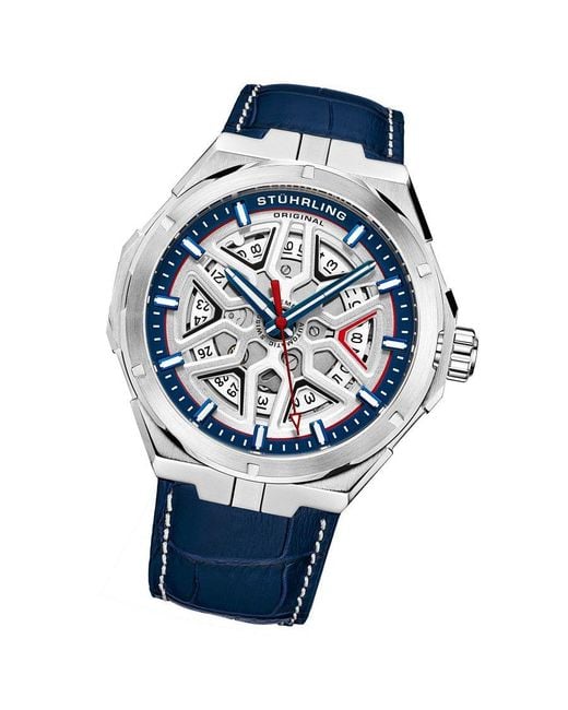 Stuhrling Blue And Gio Swiss Automatic 44Mm Skeleton for men
