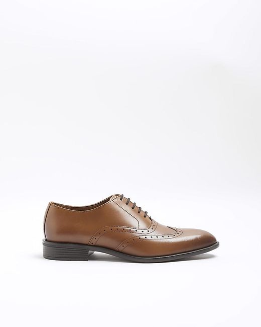 River Island White Leather Brogue Derby Shoes for men