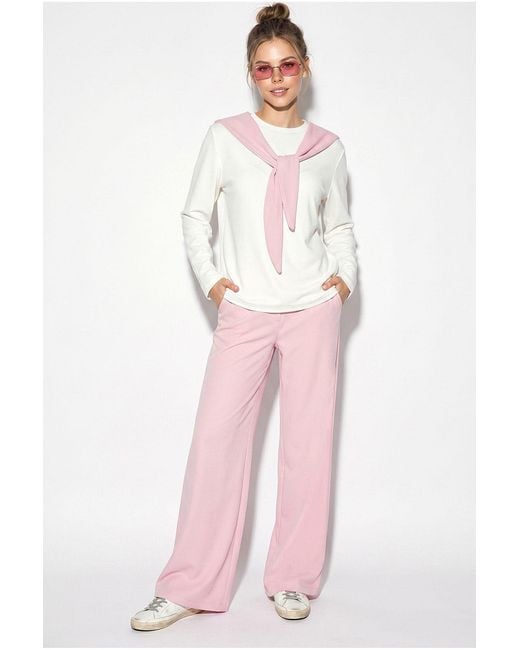 Bianco Lucci Pink Two-Piece Knit Coord With Wide-Leg Trousers