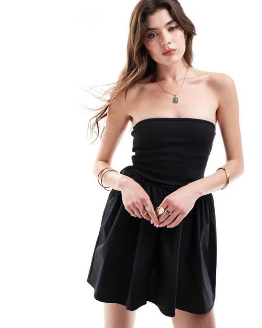 Cotton On Black Bandeau Mini Puff Ball Dress