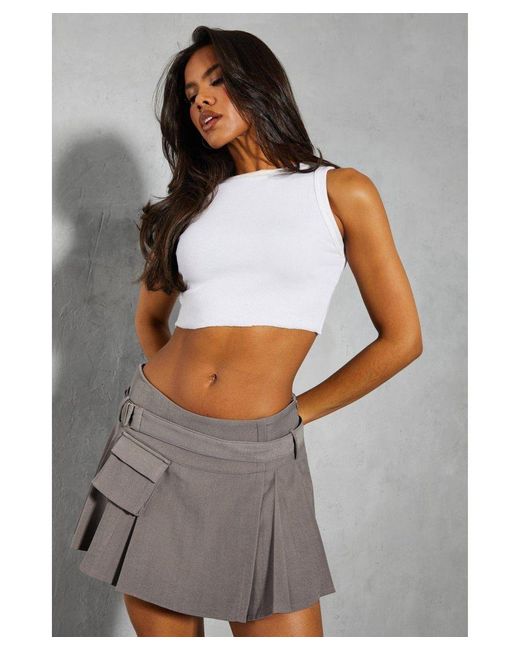 MissPap Gray Belted Pleated Mini Skirt