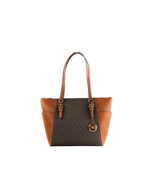 Michael Kors Charlotte Top Zip Tote Brown Signature Shoulder Bag