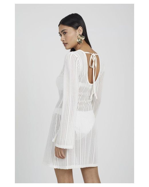 Brave Soul White Off 'Maddy' Long Sleeve Knitted Mesh Mini Dress