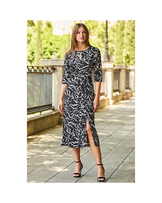 Sosandar Yellow Abstract Print Midi Dress With Keyhole Detail