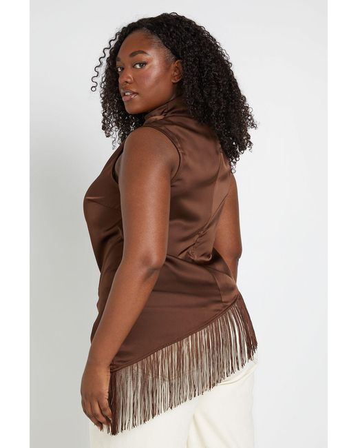 Boohoo Brown Plus High Neck Ruched Tassel Top