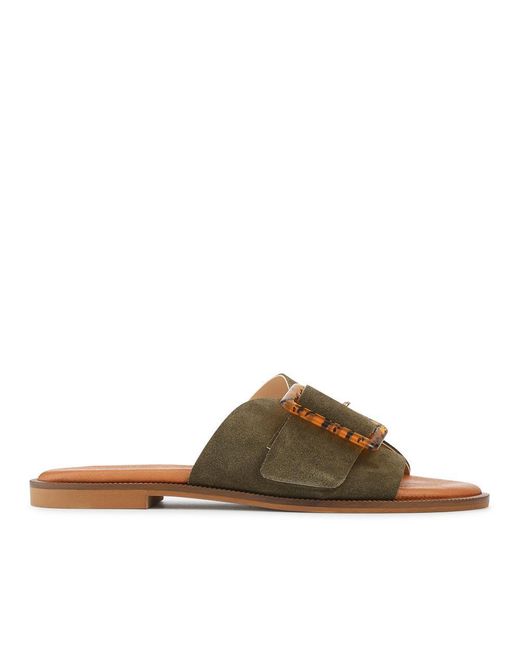 Jones Bootmaker Brown Jasmyn Leather Peep Toe Mule Sandals