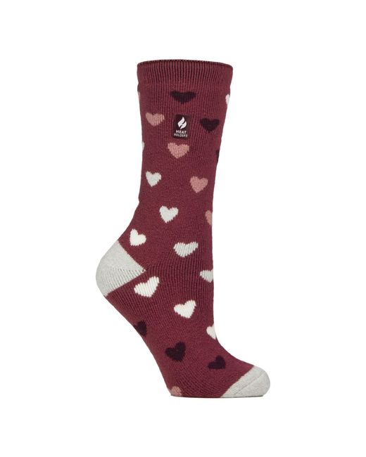 Heat Holders Red Ladies Thermal Lite Patterned Socks For Winter