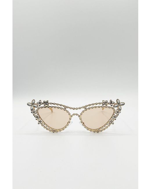 SVNX Natural Diamante Cat Eye Sunglasses