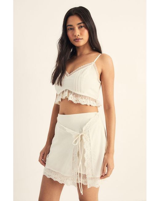 Nasty Gal Natural Cotton Lace Trim Wrap Mini Skirt