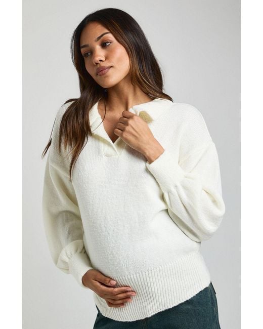Boohoo White Maternity Collared Oversized Jumper