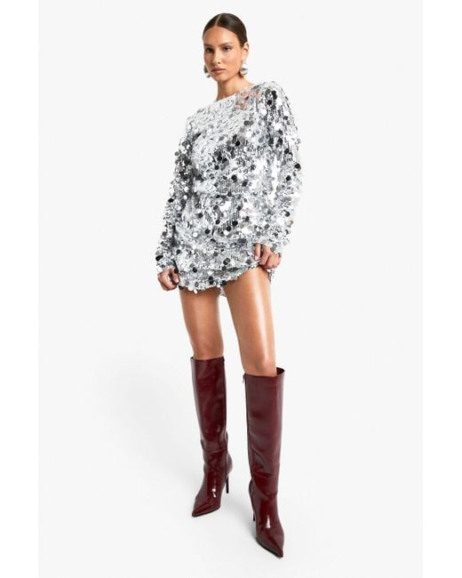 Boohoo Metallic Disc Sequin Blouson Shift Dress