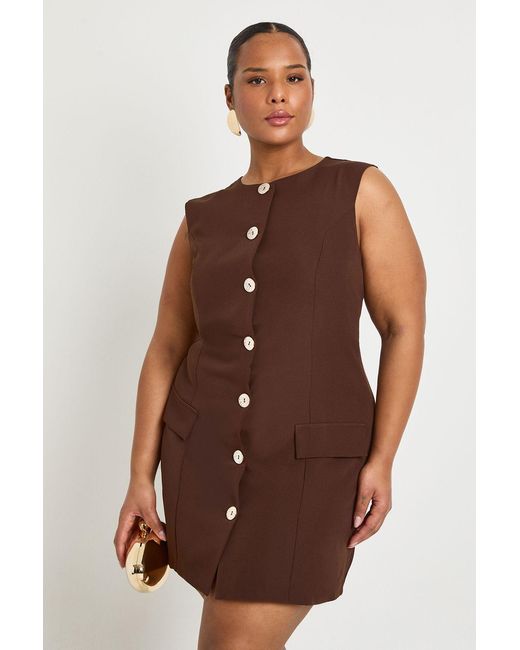 Boohoo Brown Plus Button Down Blazer Dress