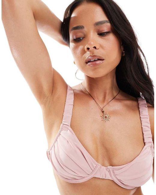 Miss Selfridge Brown Mix And Match Ruched Cup Detail Bikini Top