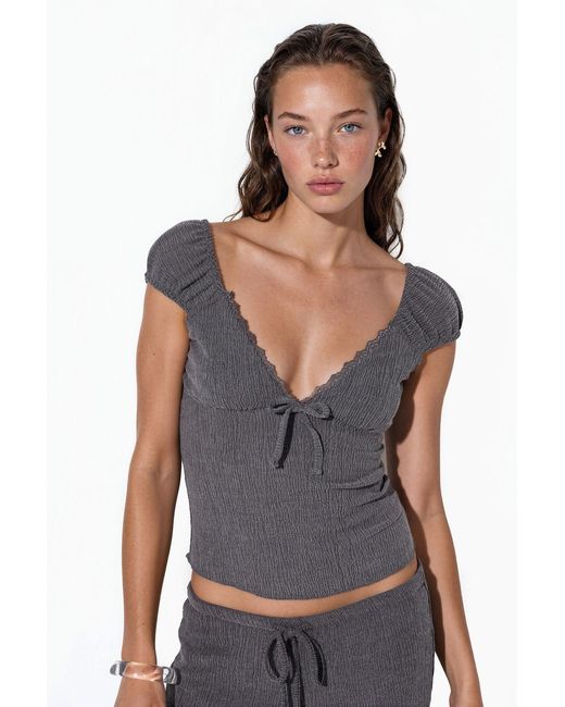 Busem Multicolor Fitted Ribbed Crop Blouse With Tie Detail