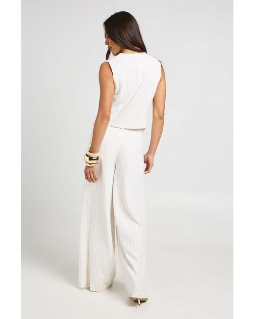 Boohoo White Stripe Linen Look Asymmetric Waistcoat