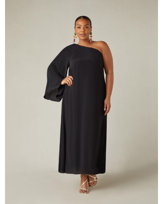 Live Unlimited Black One Shoulder Woven Maxi Dress