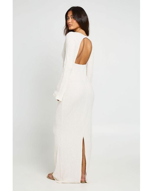Boohoo White Textured Open Back Flared Sleeve Maxi Dress