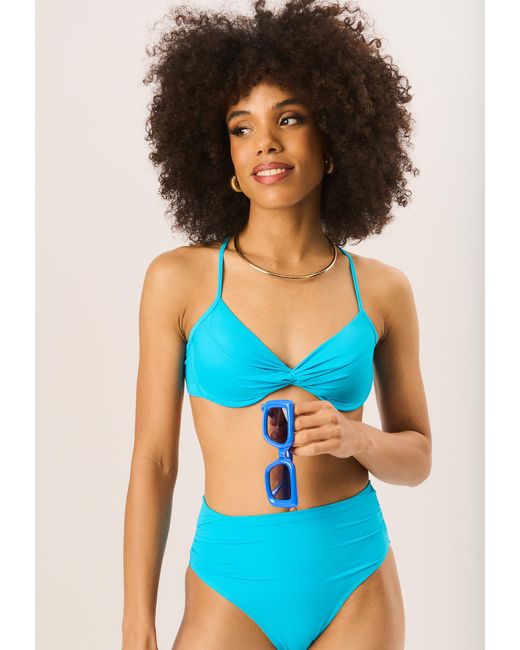 Gini London Blue High Waisted Bikini With Ruched Bottom