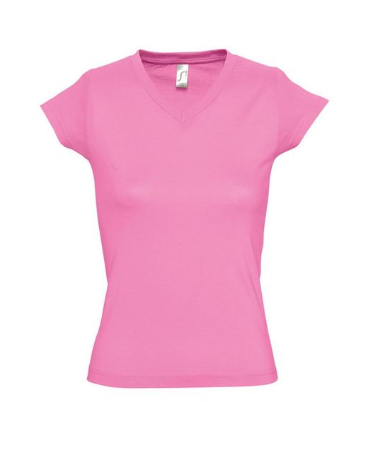 Sol's Pink Ladies Moon V Neck Short Sleeve T-Shirt (Orchid) Cotton