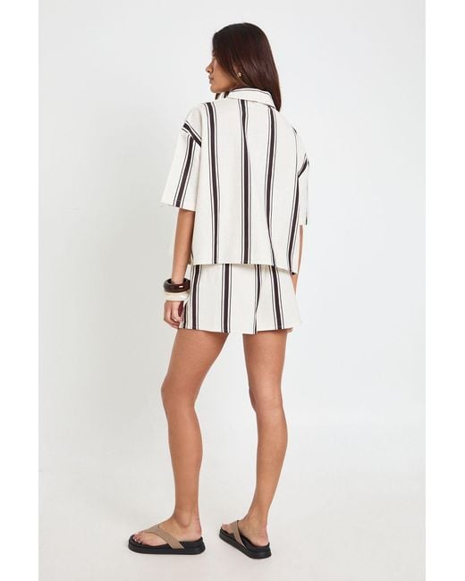 Boohoo White Striped Linen Look Boxy Shirt & Short Co-Ord