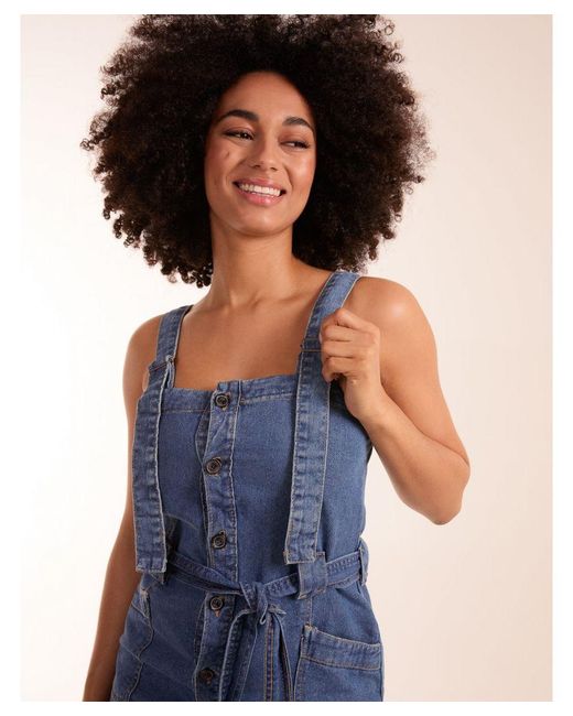 Blue Vanilla Blue Button Front Pocket Denim Midi Dress