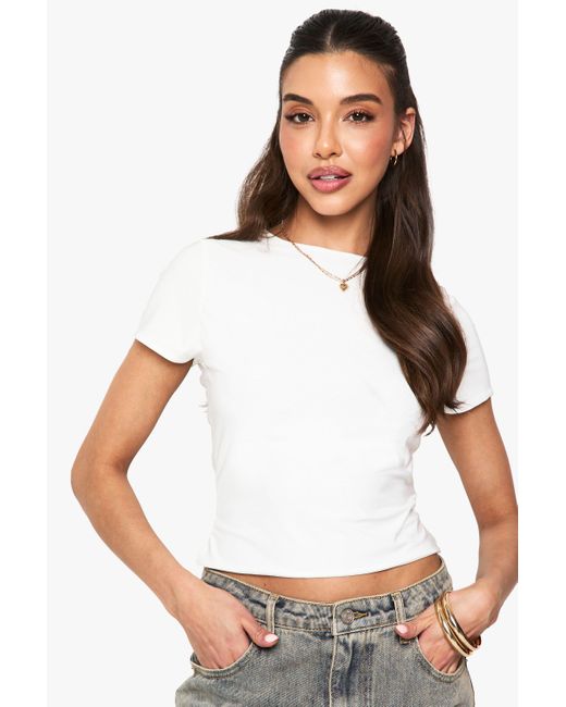 Boohoo White Double Layer Slinky Fitted Top
