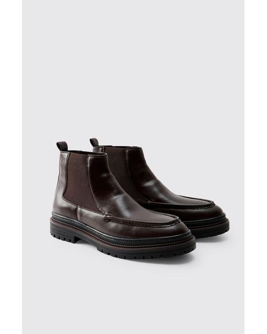 BoohooMAN Black Pu Apron Front Chelsea Boot for men
